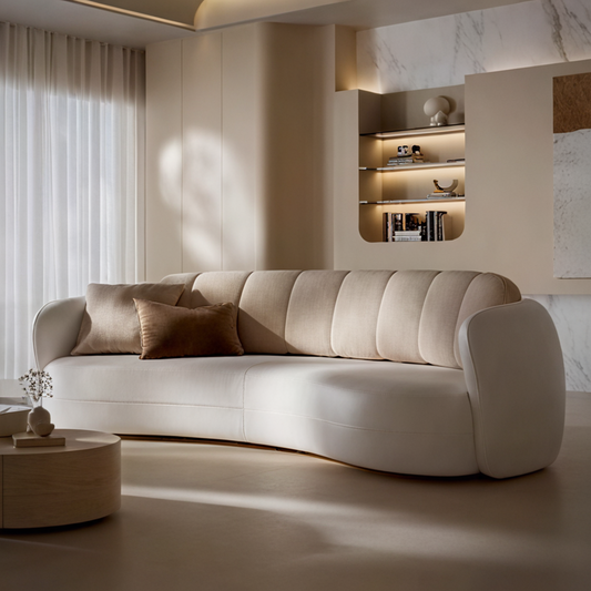 White Luxury three seater leather and fabric sofa 